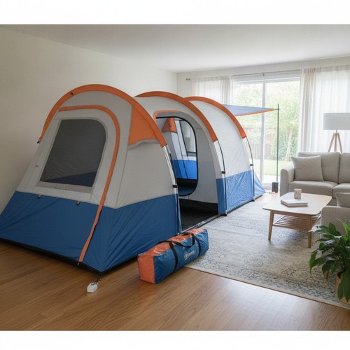 Man camping tent - man, tunnel